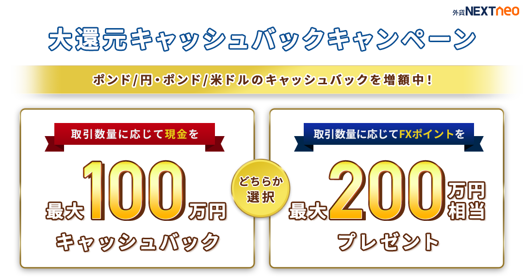 大還元キャッシュバックキャンペーン 最大100万円 FXポイントなら最大200万円相当