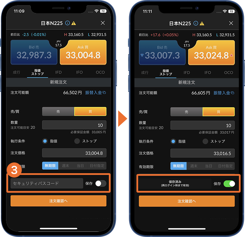 セキュリティパスコード