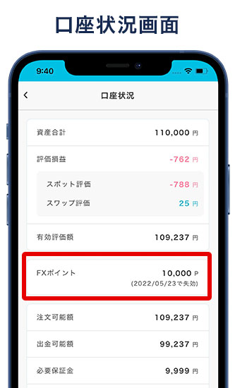 FXポイントの使い方 口座状況画面