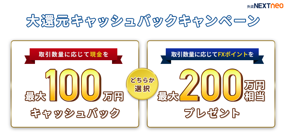 大還元キャッシュバックキャンペーン 最大100万円 FXポイントなら最大200万円相当